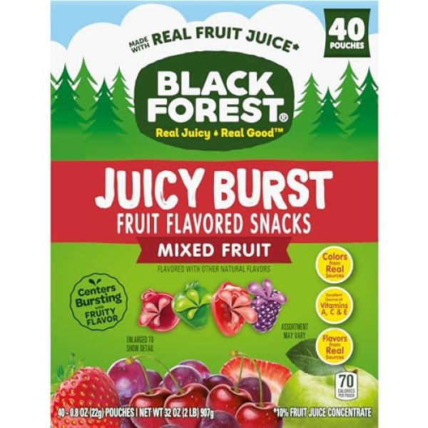 Black Forest Juicy Burst Fruit Snacks, Mixed Fruit, 22.7g (40 Count)