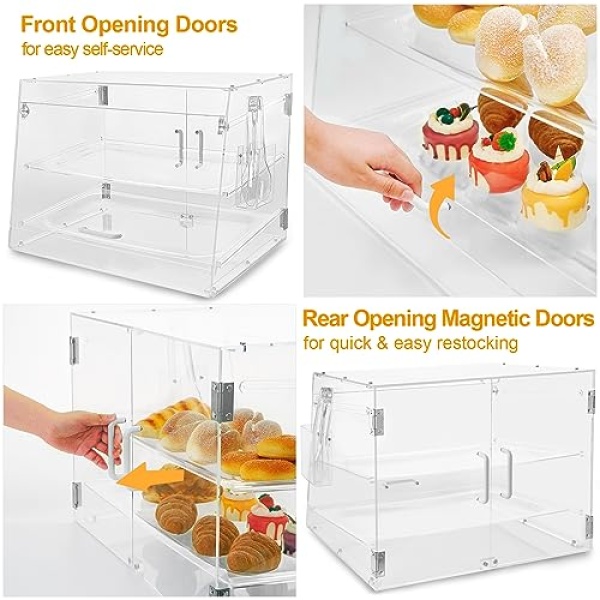 2 Tray Commercial Countertop Bakery Display Case 55x40x40 cm