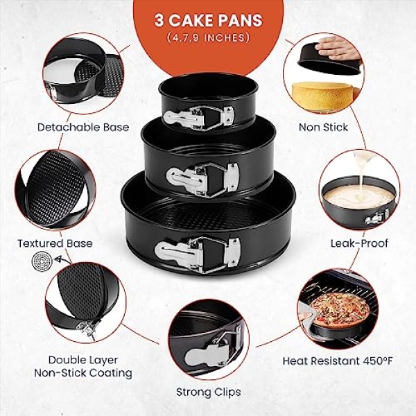 RFAQK 100PC Cake Pan Set & Decorating Kit: 3 Non-Stick Pans (10, 18, 23 cm)