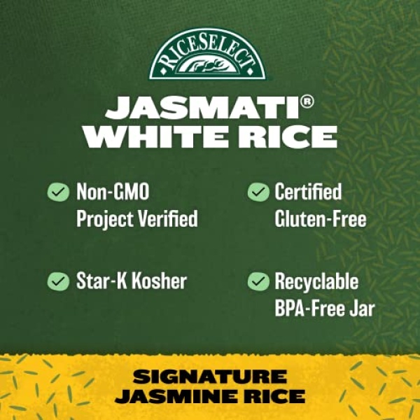 RiceSelect Jasmati Long-Grain Jasmine Rice, 907g Jar