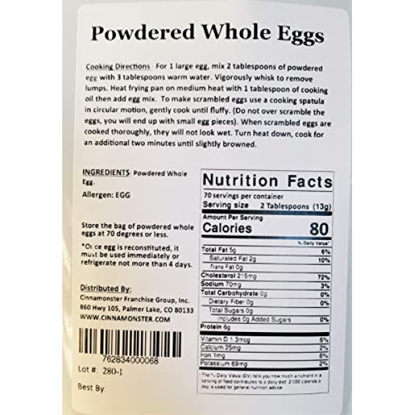 Powdered Whole Eggs, 907g, USDA Licensed, Non-GMO, Resealable