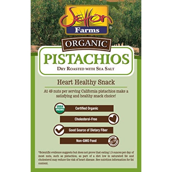 Setton Farms Organic Pistachios, Dry Roasted, 198g Bag
