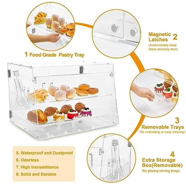 2 Tray Commercial Countertop Bakery Display Case 55x40x40 cm