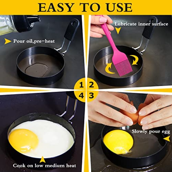 9 cm Egg Rings with Silicone Handle, Stainless Steel