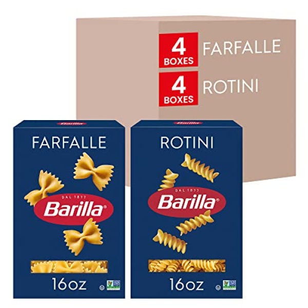 BARILLA Pasta Variety Pack, Farfalle & Rotini, 454g (8 Pack)