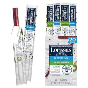 Lorissa's Kitchen Beef Jerky Sticks, Original & Jalapeno, 28g, 20 Pack