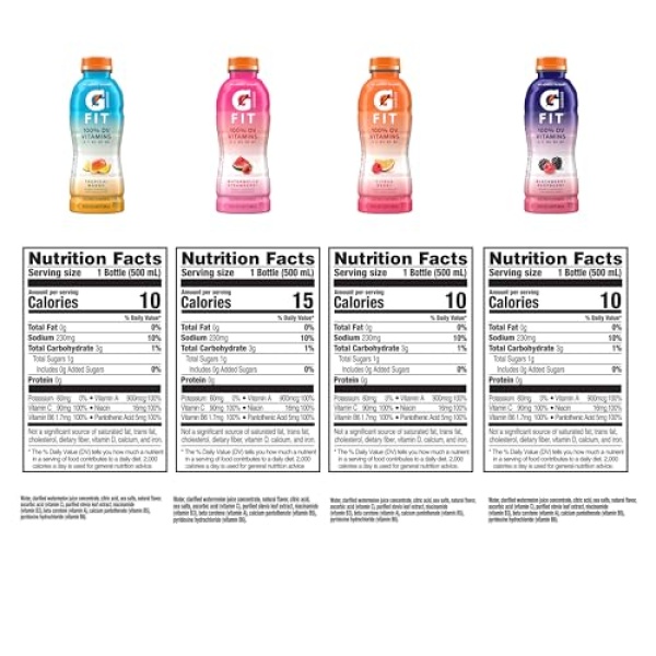 Gatorade Fit Electrolyte Drink, 4 Flavors, 500ml (12 Pack)