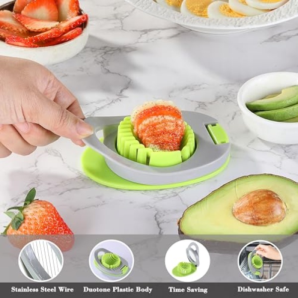 Egg Slicer with Stainless Steel Wire, Duotone Body (Grey+Green)
