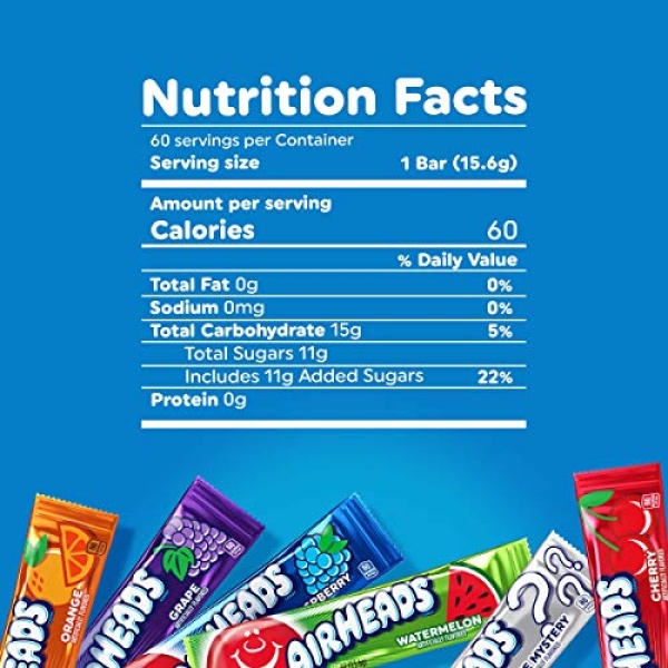 Airheads Variety Box, 60 Full Size Fruit Taffy Bars