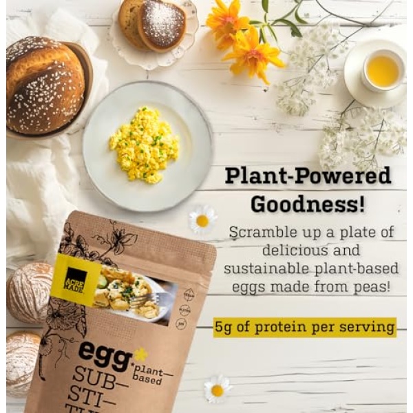 AcreMade Vegan Egg Powder, 12 Eggs, Gluten & Soy-Free, 5g Protein