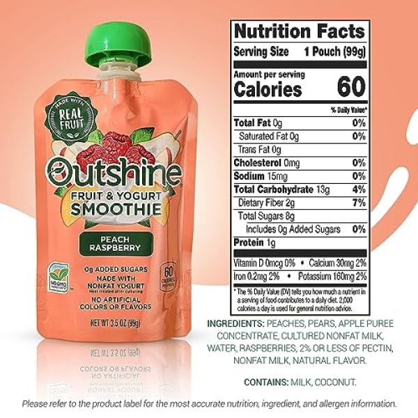 Outshine Peach Raspberry Yogurt Smoothie Pouches (24)