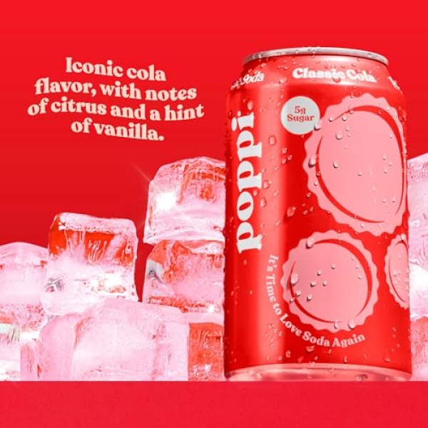 POPPI Sparkling Prebiotic Soda, Classic Cola, 355ml (12 Pack)