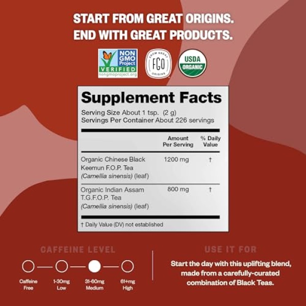 FGO Organic English Breakfast Loose Leaf Tea, 454g