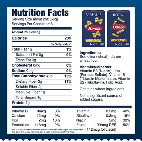 BARILLA Pasta Variety Pack, Farfalle & Rotini, 454g (8 Pack)