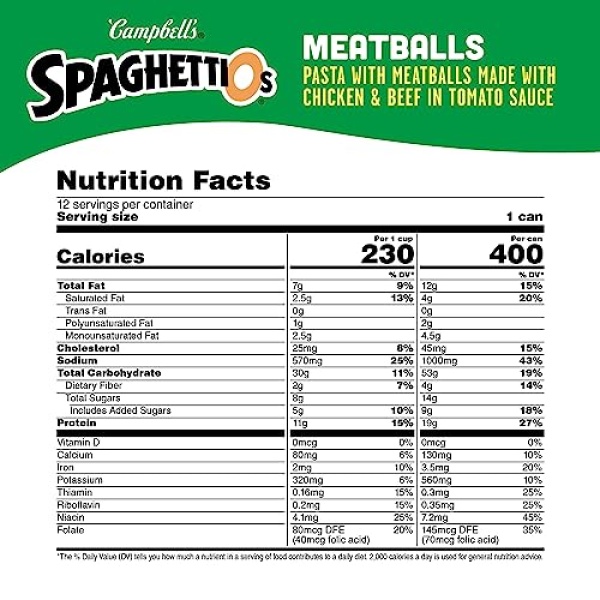 SpaghettiOs Pasta with Meatballs, 442g Can (Pack of 12)