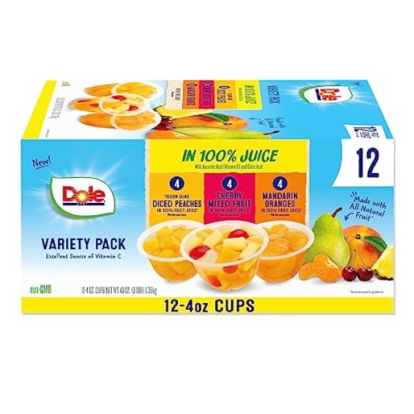 Dole Fruit Bowls Variety Pack, 12 Cups, Gluten & Dairy Free
