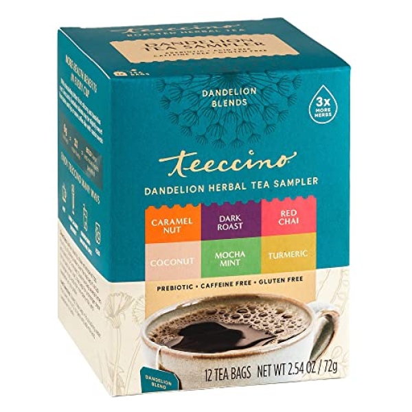 Teeccino Dandelion Tea Sampler – 12 Bags, Various Flavors