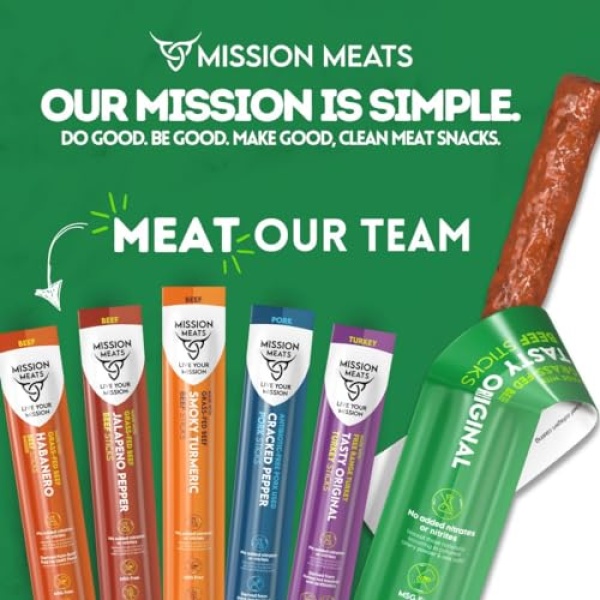 Mission Meats Grass Fed Beef Sticks, Sugar Free, 28g, 12 Pack