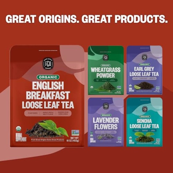FGO Organic English Breakfast Loose Leaf Tea, 454g