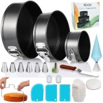 RFAQK 100PC Cake Pan Set & Decorating Kit: 3 Non-Stick Pans (10, 18, 23 cm)