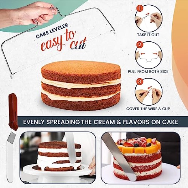 RFAQK 100PC Cake Pan Set & Decorating Kit: 3 Non-Stick Pans (10, 18, 23 cm)