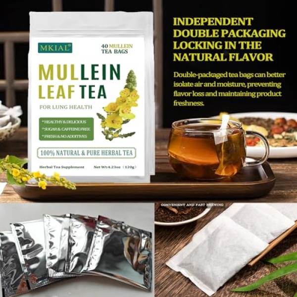 Mullein Leaf Tea, Lung Cleanse, 40 Bags, 3g Each