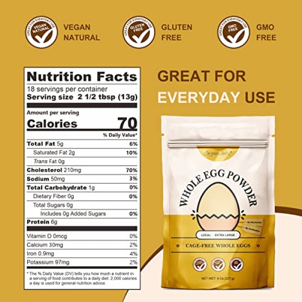 Orgnisulmte Whole Egg Powder, All Natural, 227g