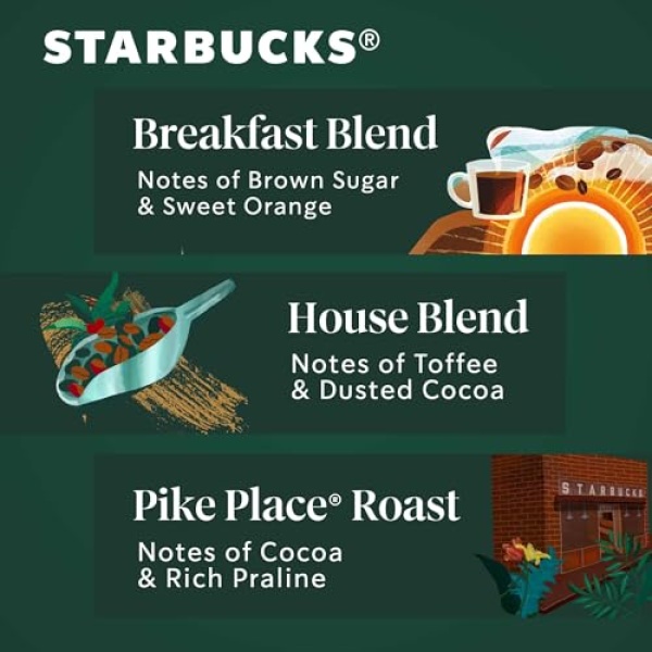Starbucks Medium Roast Coffee, Variety Pack, 3 bags (340g each)