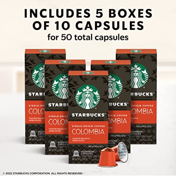 Starbucks Nespresso Colombia Coffee, 50 Capsules