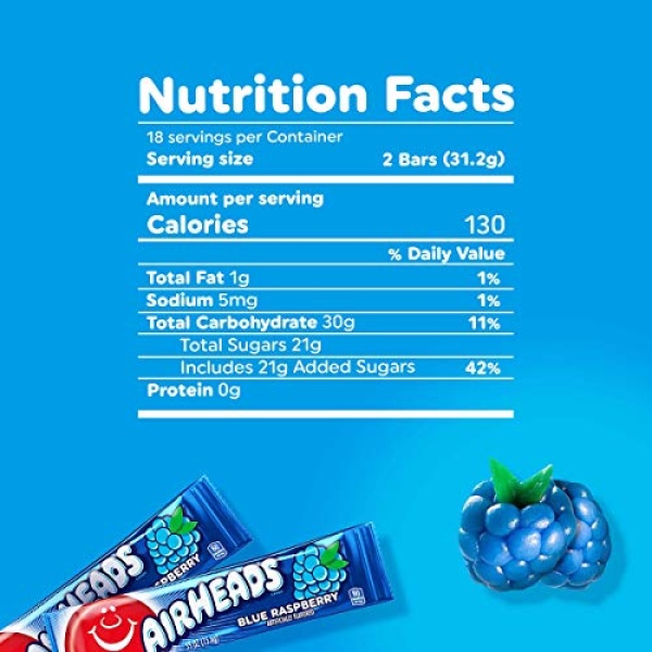 Airheads Blue Raspberry Taffy, 36 Bars, 30g