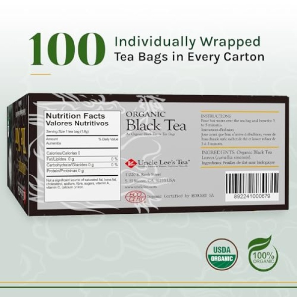 Uncle Lee's Organic Black Tea, 100 Bags