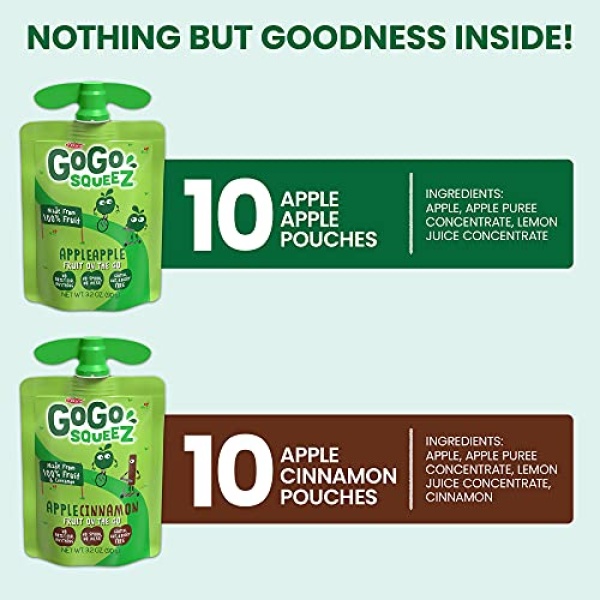 GoGo squeeZ Fruit on the Go, Apple & Cinnamon, 90g (20 Pack)