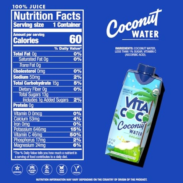 Vita Coco Pure Organic Coconut Water, 330 ml (Pack of 12)