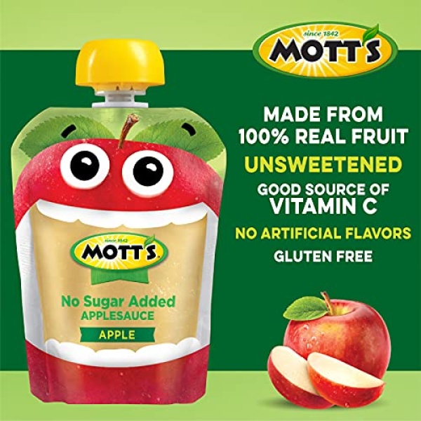 Mott's No Sugar Added Applesauce, 90g Pouches, 48 Count