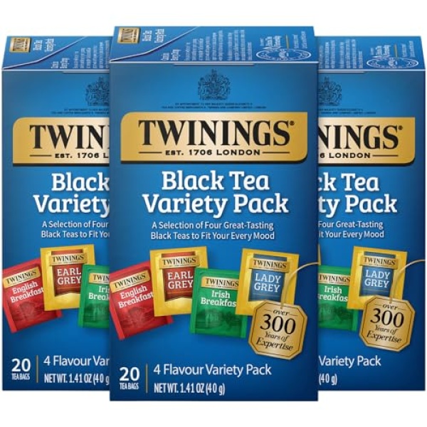 Twinings Black Tea Variety Pack, 20 Bags Each (3 Pack)