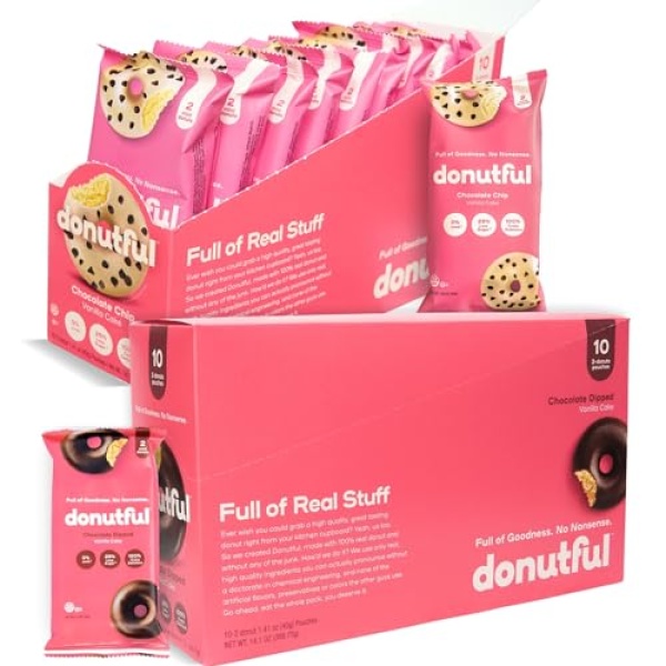 Donutful Choc Chip & Dipped Mini Donuts Snack Pack - 20x2