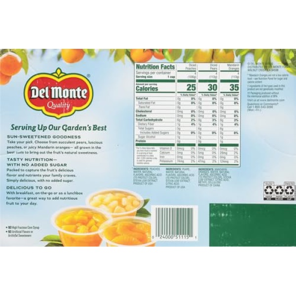Del Monte No Sugar Added Fruit Cups, 113g (Pack of 12)