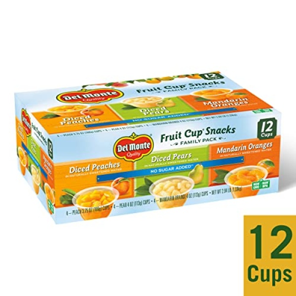 Del Monte No Sugar Added Fruit Cups, 113g (Pack of 12)