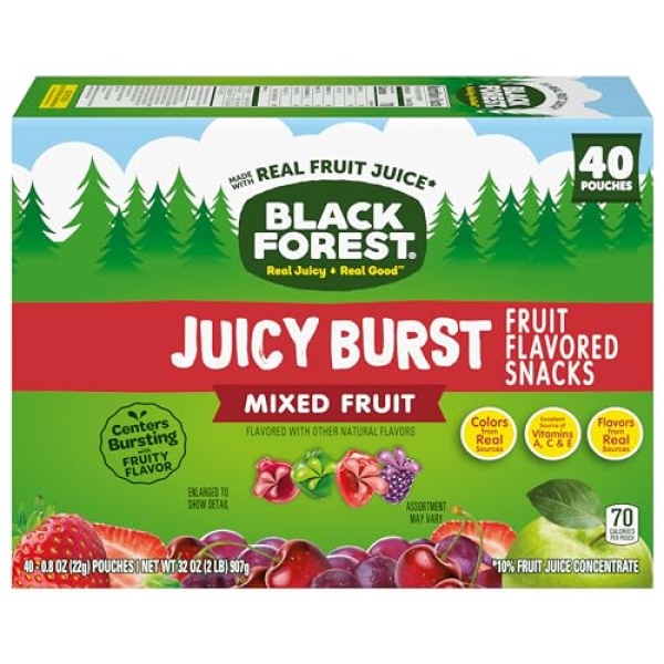 Black Forest Juicy Burst Fruit Snacks, Mixed Fruit, 22.7g (40 Count)