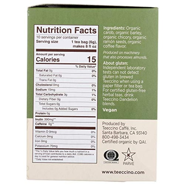 Teeccino French Roast Herbal Tea, 10 Bags, Caffeine-Free