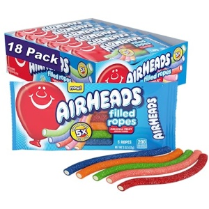 Airheads Soft Filled Candy Ropes, Fruit Flavors, 57g, Box of 18