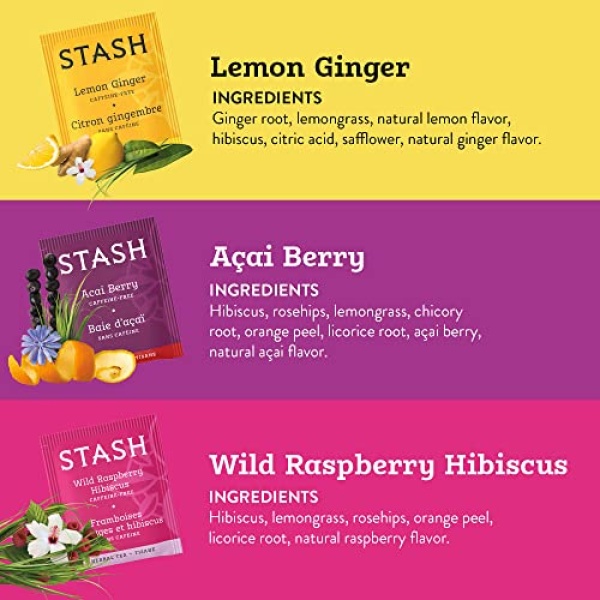 Stash Fruity Herbal Tea Sampler, 6 Boxes, 18-20 Bags Each