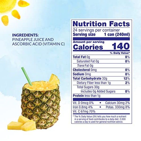 Dole 100% Pineapple Juice, 24 Cans (250 ml each)
