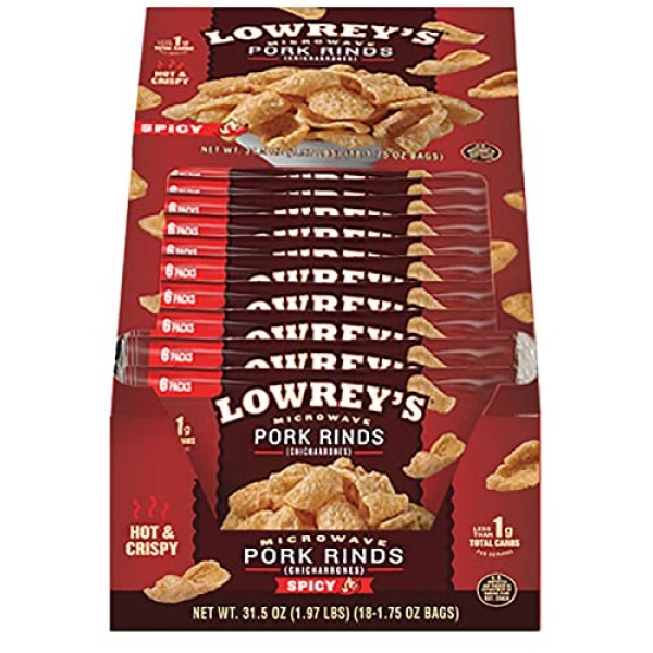 Lowrey's Hot & Spicy Microwave Pork Rinds, 50g (18 Pack)