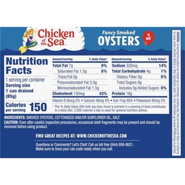 Chicken of the Sea Smoked Oysters in Oil, 106g Can