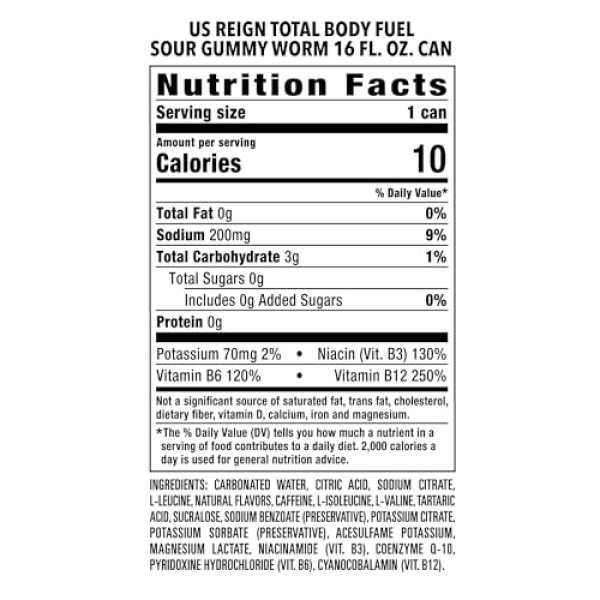 Reign Total Body Fuel, Sour Gummy Worm, 473ml (12 Pack)