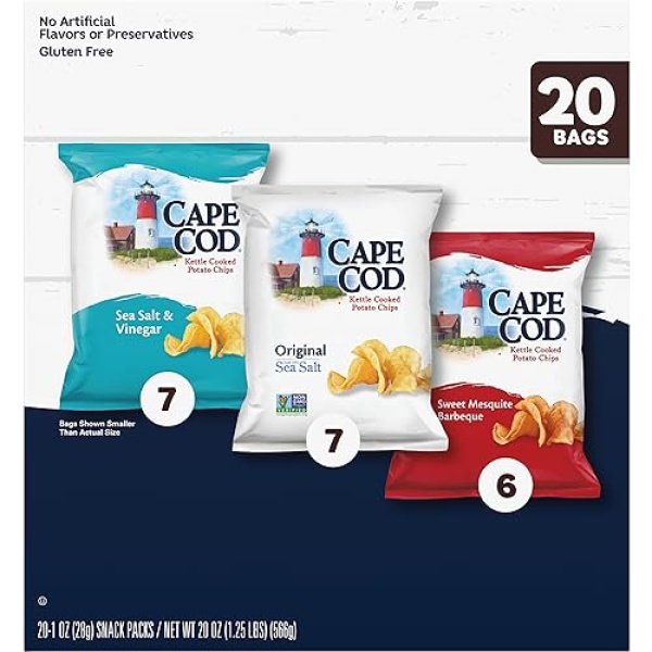 Cape Cod Potato Chips Variety Pack, 28g (Pack of 20)