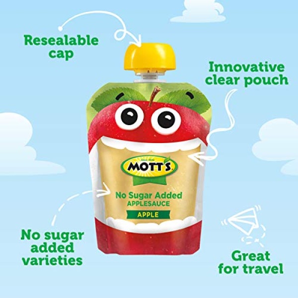 Mott's No Sugar Added Applesauce, 90g Pouches, 48 Count