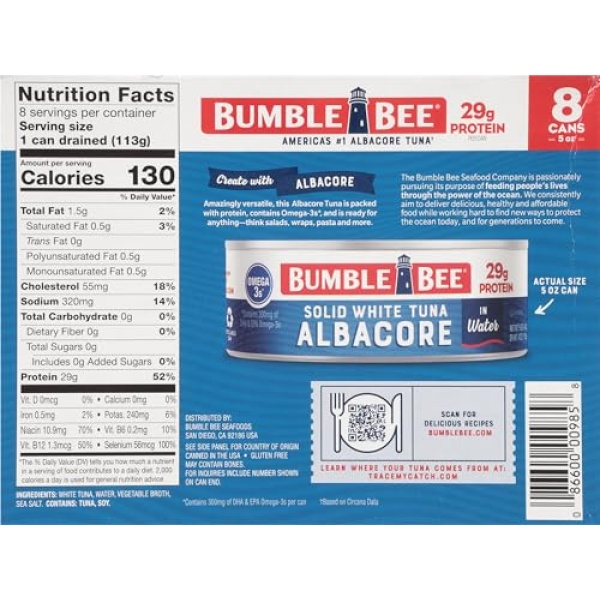 Bumble Bee Solid White Albacore Tuna, 142g Can (8 Pack)