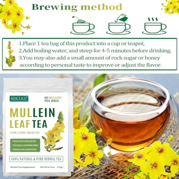 Mullein Leaf Tea, Lung Cleanse, 40 Bags, 3g Each
